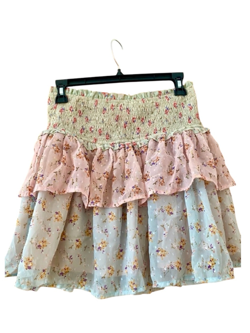 Beautiful Chaos Floral Tiered Mini Skirt Smocked Waist Coquette Cottagecore M
